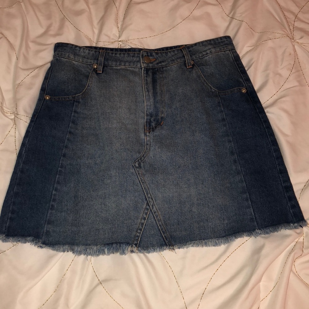 light wash denim mini skirt